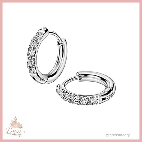 316L Surgical Steel Huggie Hoop Earrings with Cubic Zirconia - Picture 2 of 8